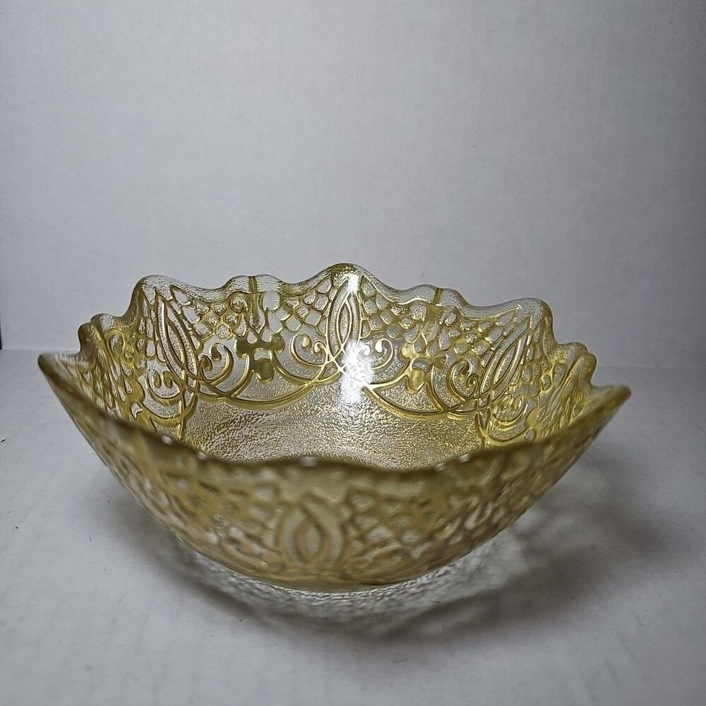 Gold Glass 6" Bowl Vintage Style Boho Elegant Fancy Blessing